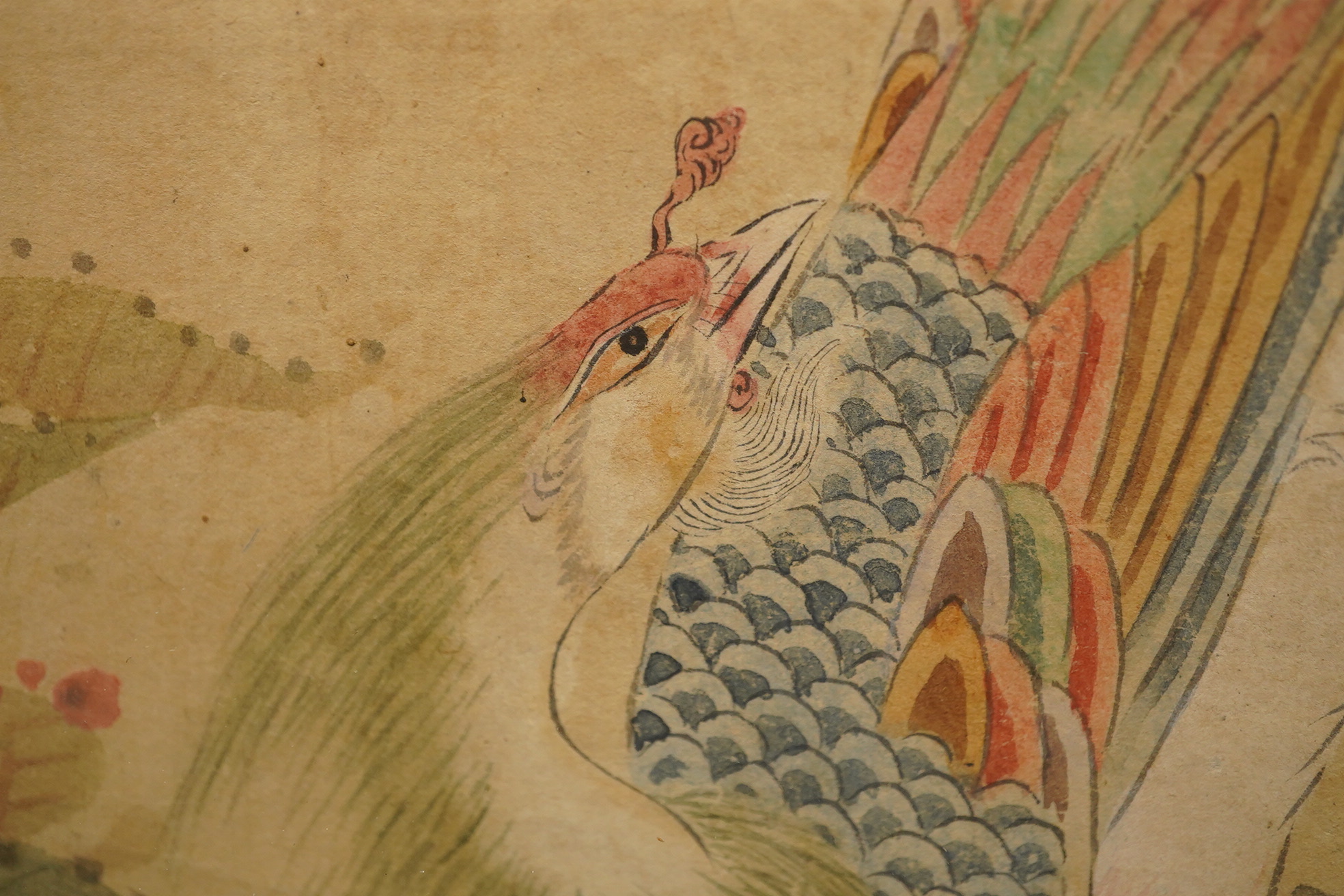 Chinese School , (18th/19th century), Phoenixes amid flowers, Ink and colour on paper; a pair